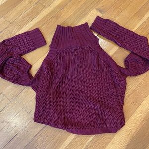 Olivaceous cold shoulder cranberry color knit sweater size med